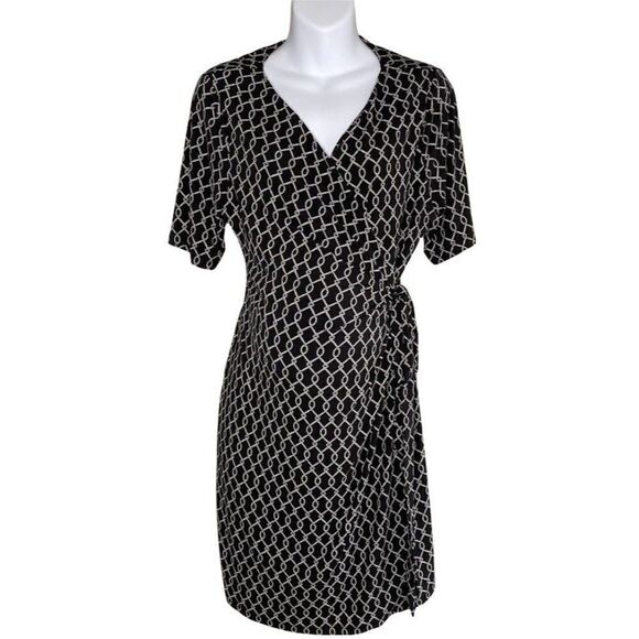Motherhood Maternity Surplice Faux-Wrap Dress‎ Womens XL Black White Side-Tie - Picture 11 of 15